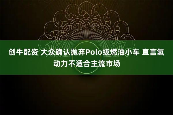 创牛配资 大众确认抛弃Polo级燃油小车 直言氢动力不适合主流市场